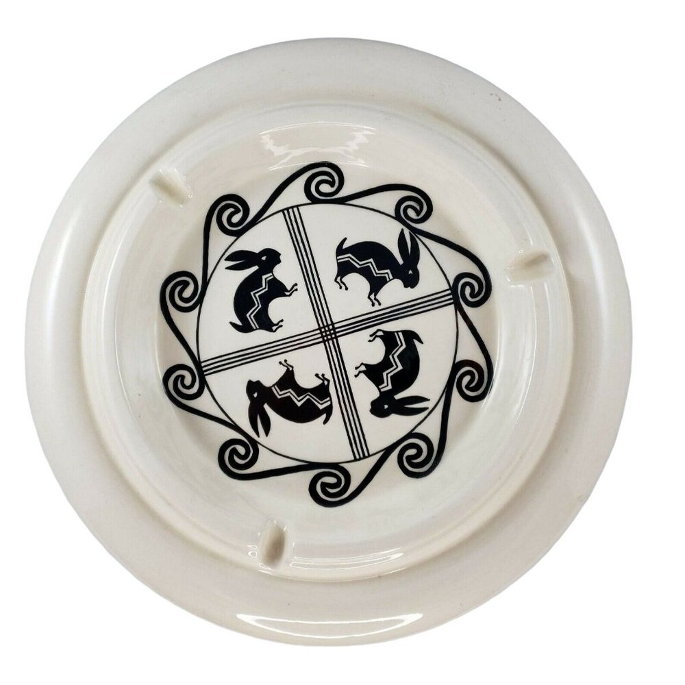 Native American Acoma Pottery Aragon Rabbit Sun Ashtray New Mexico
